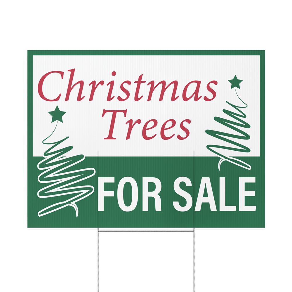 24 by 18 inch double-sided Christmas Trees for Sale yard sign with clear seasonal lettering
